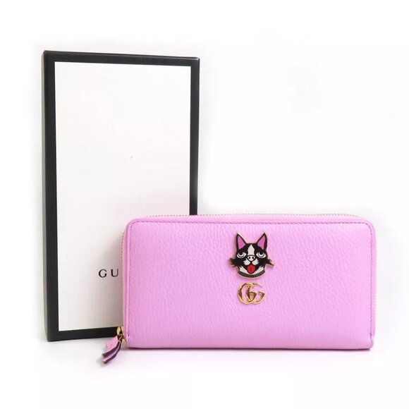 Auth GUCCI Bosco Zip Around Long Wallet Pink Leather/Goldtone - Picture 1 of 12